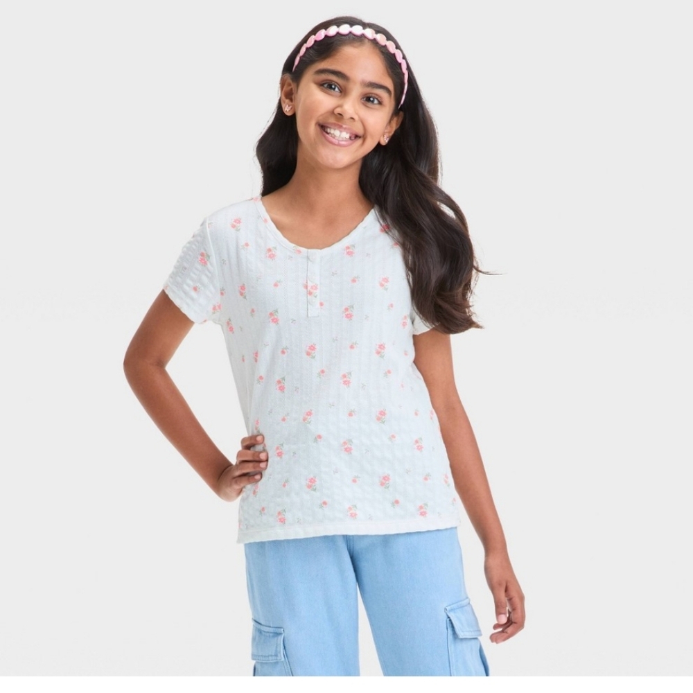 Cat & Jack Pointelle Short Sleeve Floral T Shirt